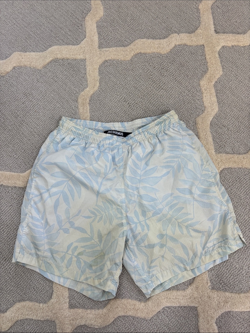 Jacquemus Pale Blue Leaf-Print Swim Trunks